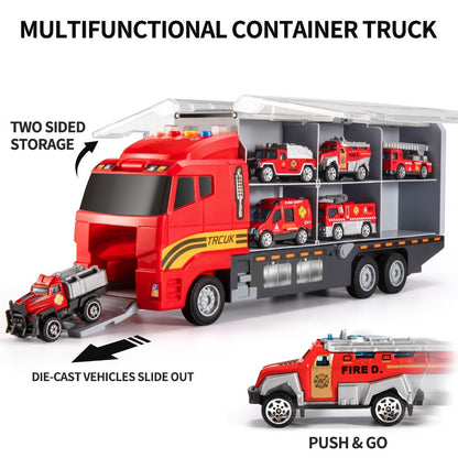 Fire Truck Toy Set for Kids Ages 3-6 – Die-Cast Metal Carrier Truck with Play Mat, Emergency Vehicle Collection, Birthday Christmas Gift for Boys Girls