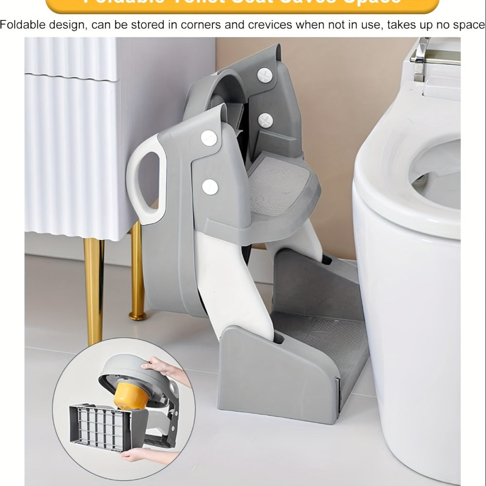 Potty Training Toilet Seat with Ladder – 2-in-1 Toddler Toilet Seat & Step Stool, Foldable Kids Potty Chair with Anti-Slip Pad, Splash Guard & Wide Double Pedal, for Boys & Girls
