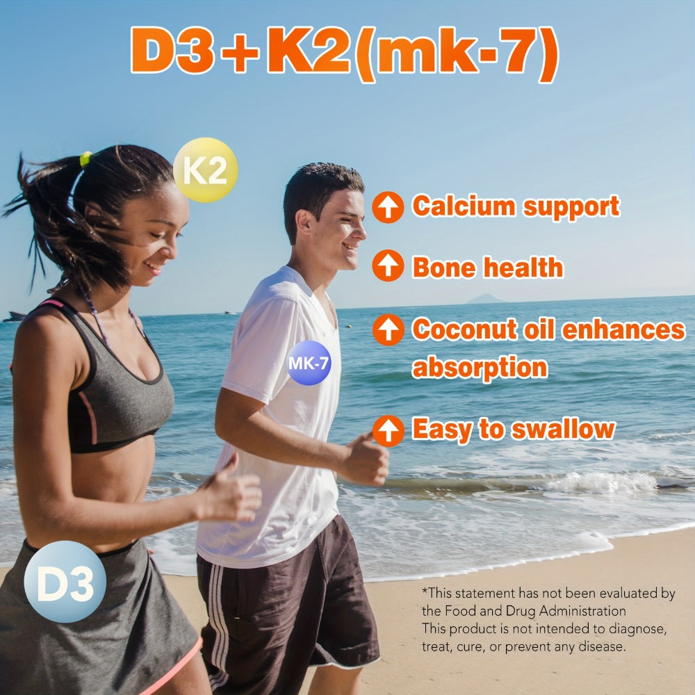 Bone Health Supplement Vitamin D3 1000 IU K2 MK-7 100mcg – 300 Softgels with Coconut Oil for Calcium Absorption, Immune Support & Heart Health – Daily Wellness Vitamins for Active Lifestyles, Men and Women