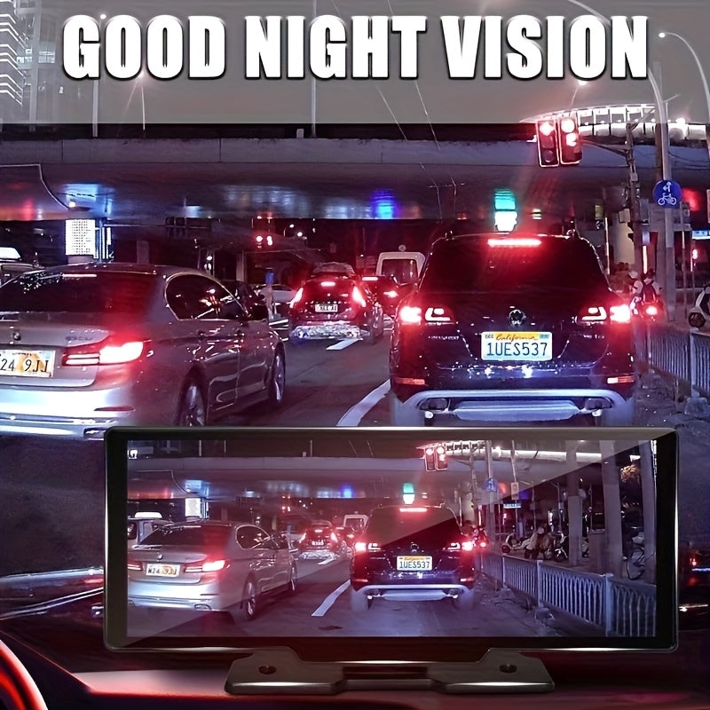 High-Definition Front Camera 10.2-Inch Large Car Screen, 4K Ultra-Clear Display, Carplay/Android Auto Control Supporting BT Wireless Connection, Parking Assistance, Entertainment, Video Playback, Positioning Navigation Phone Answering, with 64GB TF