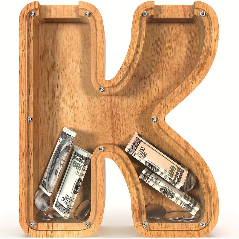 Wooden Letter Penny Bank – Alphabet Coin Bank Savings Box for Kids & Adults, Personalized Money Bank Birthday Gift, A to Z Initial Letter Bank