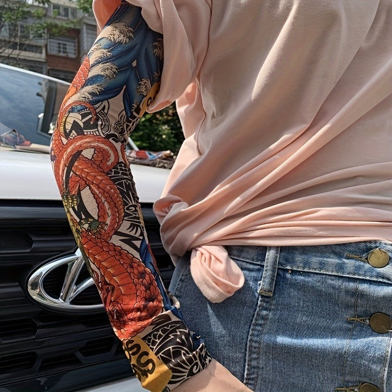Tattoo Arm Sleeves UV Protection Cooling Sun Sleeves 10pcs Mixed Color, Soft Elastic Compression Arm Cover for Cycling, Driving & Outdoor Sports, Halloween Party Costume Sleeves for Men & Women