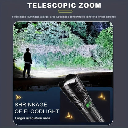 Survival Flashlight with Fire Starter Fresnel Lens 26650 Lithium Battery High Lumen for Wilderness Camping Hunting Fishing Emergency