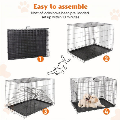 Folding Metal Dog Crate with Divider & Removable Tray – 36 Inch Portable Reinforced Kennel for Indoor & Outdoor Use