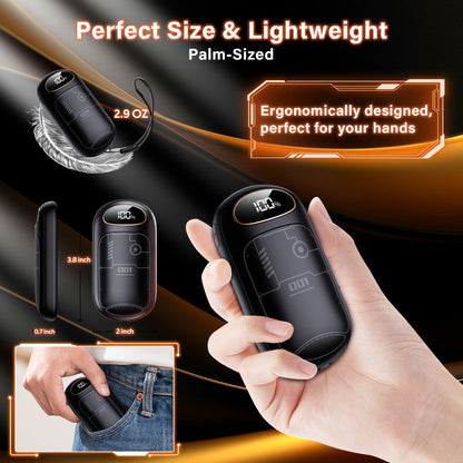 Rechargeable Hand Warmers 2-Pack – 2-in-1 Electric Hand Warmer & Power Bank with LED Display, Heats Up to 131°F, USB-C Fast Charge, Long-Lasting Heat for Golf, Hunting, Camping, Raynaud's, Men Women Kids