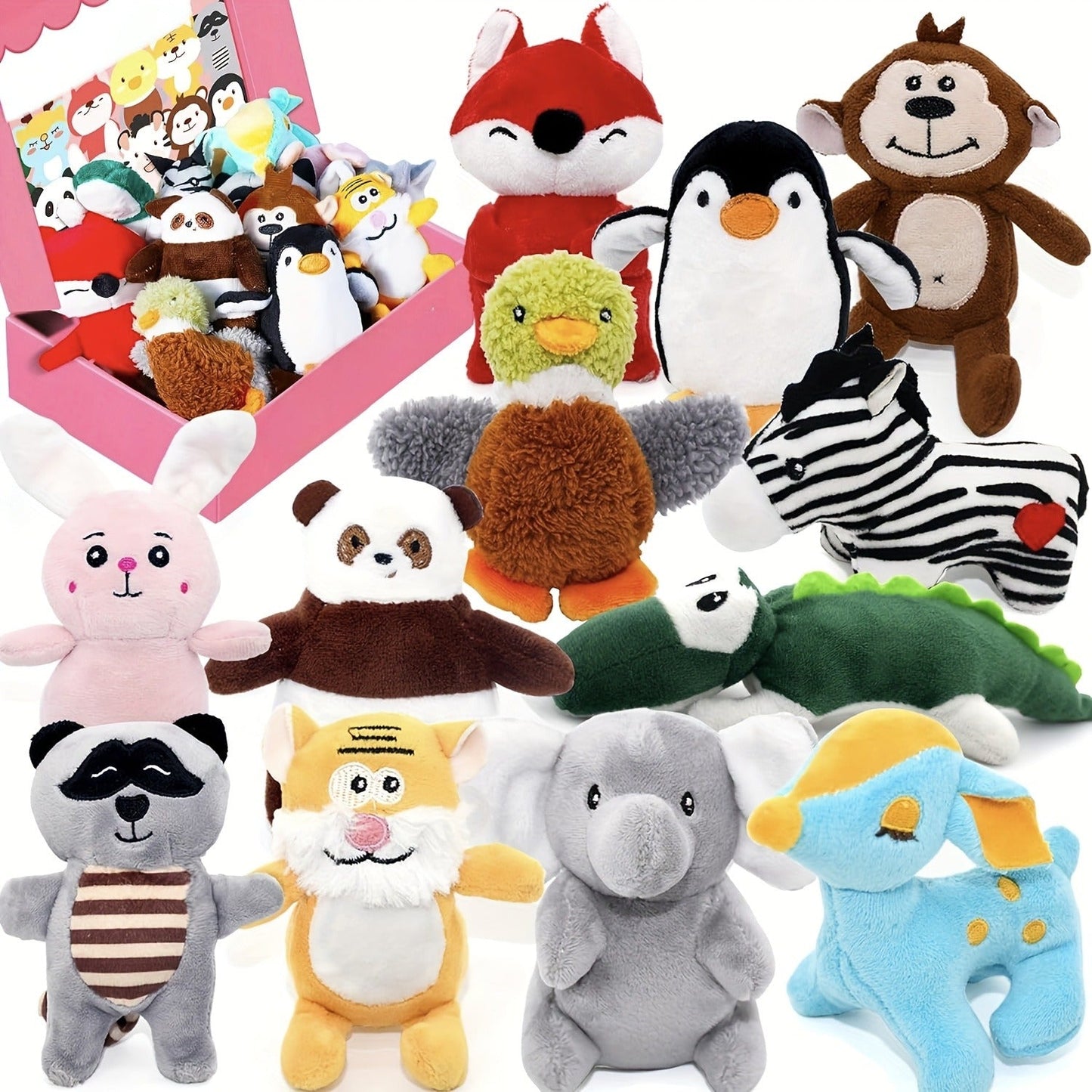 Dog Squeaky Toys 12 Pack Stuffed Animal Plush Puppy Toys with Gift Box – Soft Chew Toys for Small to Medium Dogs, Cute Teething Toys Set with Squeaker, Interactive Dog Toy Bundle