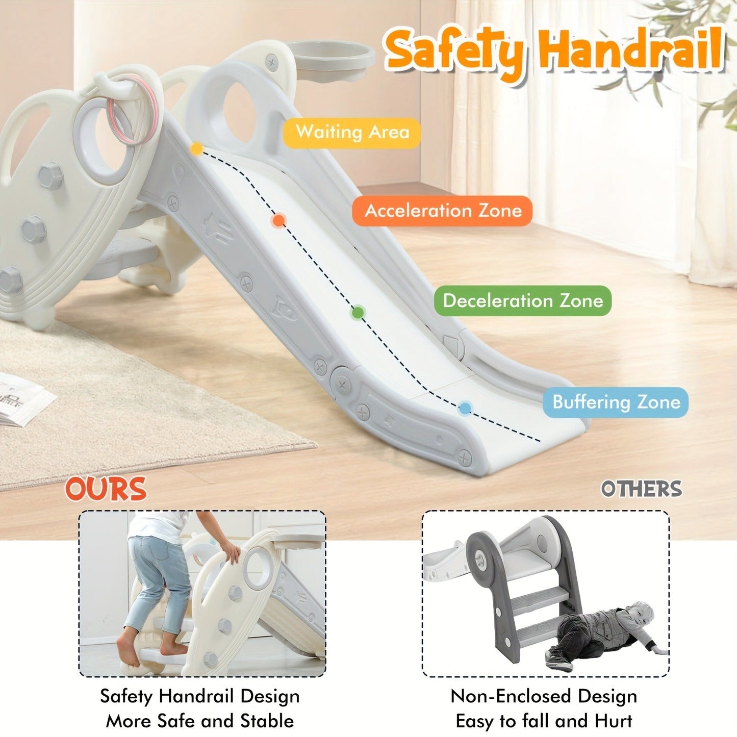 Foldable Toddler Slide for Indoor & Outdoor – Non-Slip Steps, Safe Handrail, Anti-Slip Mat, Extra-Long Buffer Slide – Kids Home Climbing Play Set, Birthday Gift for Boys & Girls