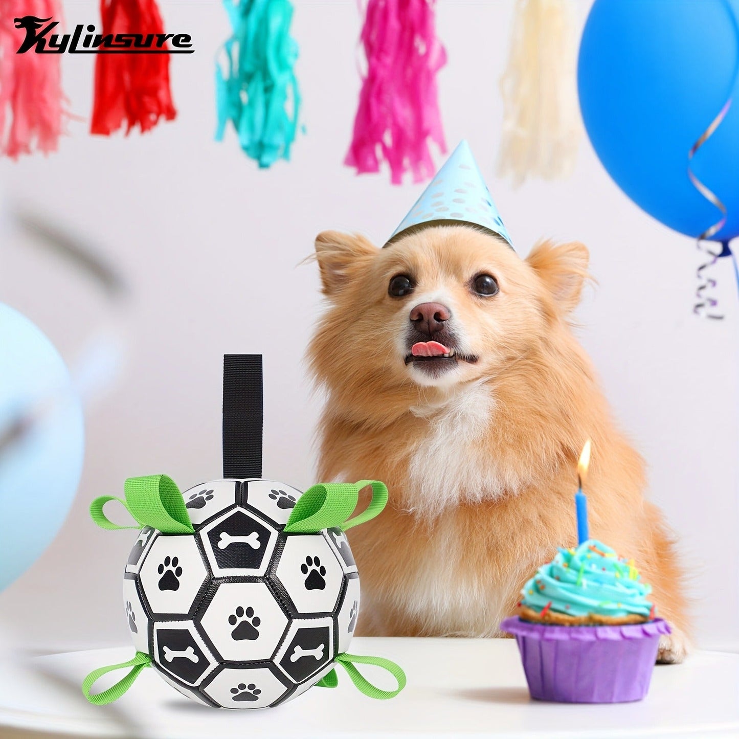 Soccer Ball Dog Toy with Straps - Interactive Tug of War Ball for Dogs, Durable Outdoor Water Toy for Small Medium Dogs, Includes Charging Cylinder, Great Dog Birthday Gift