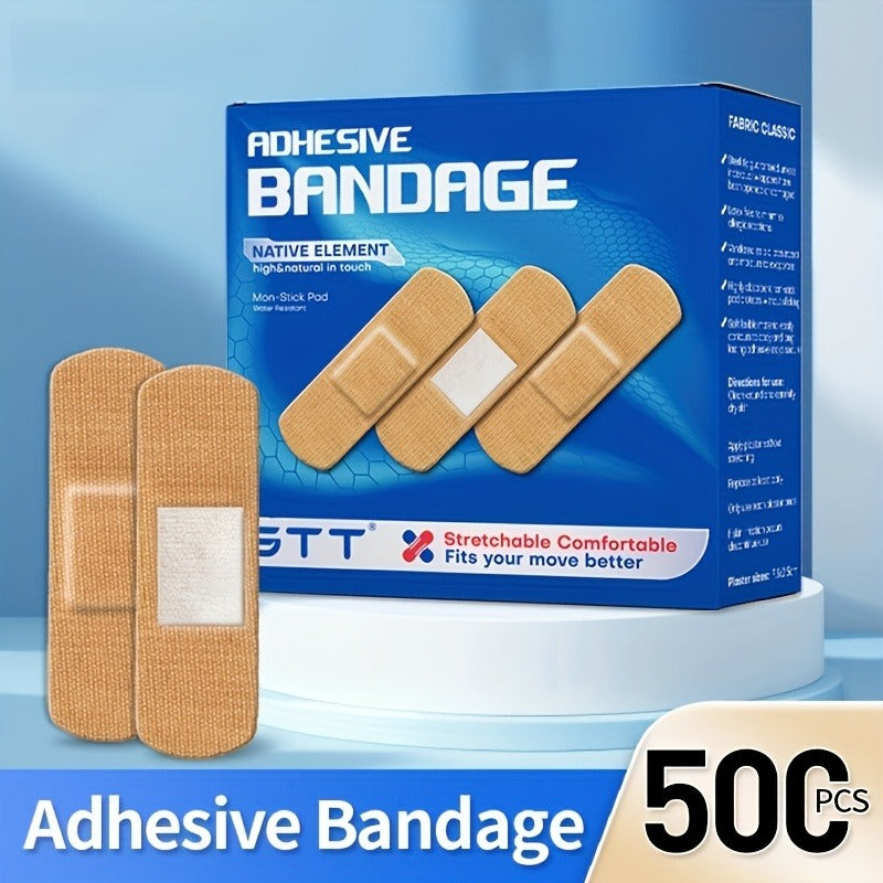 500pcs Adhesive Bandages Flexible Breathable Dark Brown Skin Tone – Bulk Wound Care Strips for Home First Aid, Finger Cuts, Skin Wrapping & Everyday Injuries, Discreet Natural Color