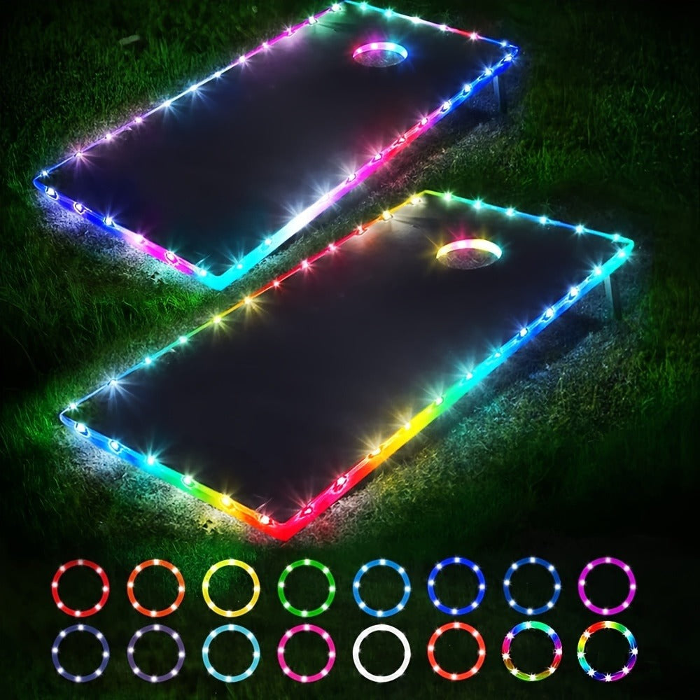Cornhole Lights LED Ring & Board Edge Lights 17 Colors 7 Modes with Remote Control for Standard Cornhole Board 4ft x 2ft Night Games Backyard Party Tailgate Outdoor Fun Battery Powered