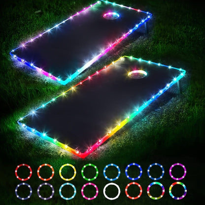 Cornhole Lights LED Ring & Board Edge Lights 17 Colors 7 Modes with Remote Control for Standard Cornhole Board 4ft x 2ft Night Games Backyard Party Tailgate Outdoor Fun Battery Powered