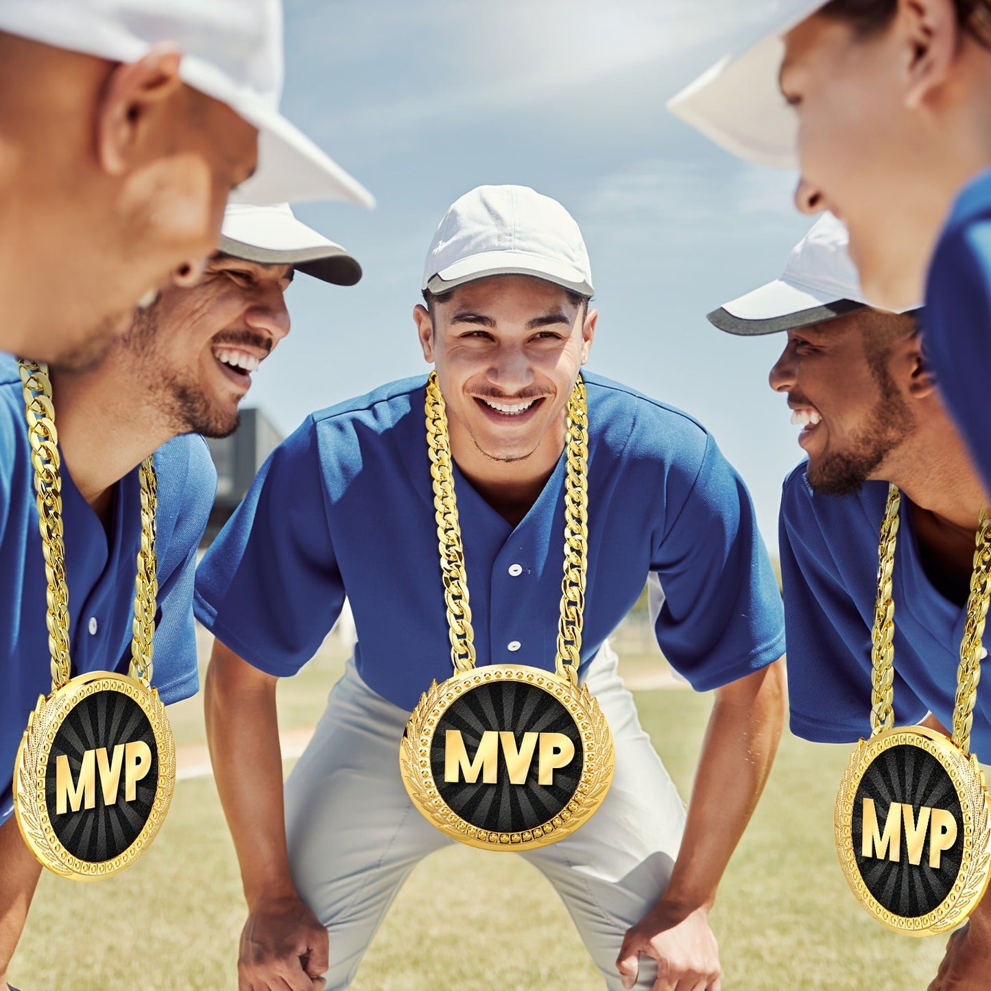 MVP Championship Turnover Chain Medal – 6 Inch Big Golden Champ Award Necklace for Baseball Basketball Football Soccer Softball Volleyball Sports Competitions, Party Favors & Prize Gifts