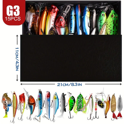Swimbait Fishing Lures 15pcs Multi-Section Jointed Lure Kit for Bass Pike Trout, Saltwater Freshwater Realistic Swimming Action Fishing Bait Set G1 G2 G3 Styles, Fishing Gift Bundle