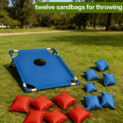 Portable Cornhole Game Set with 12 Bean Bags, Red & Blue Outdoor Toss Game Board for Backyard Camping Family Parties Holiday Gifts