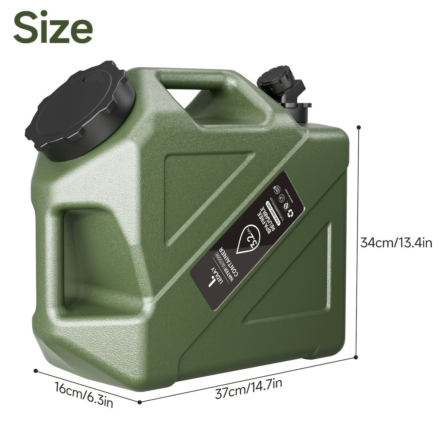 Collapsible Camping Water Storage Bucket 3.2 Gal Portable Water Tank with Faucet Dispenser Army Green Outdoor Emergency Water Container for Hiking Car Camping Festival