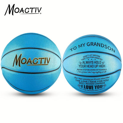 Engraved Basketball Gift for Grandson & Son - Size 7 PU Indoor Outdoor with Pump, Inspirational Message, Birthday Christmas Gift, Multi-Color