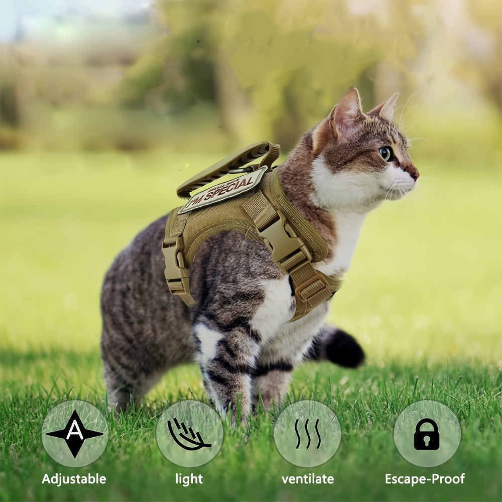 Cat Tactical Vest Harness Adjustable 600D Chest Strap for Cats & Puppies - Escape-Proof Training Vest Harness in Black Khaki Red Rose Red Mineral Green & Mixed Colors