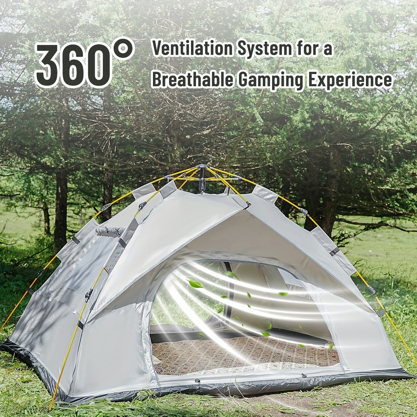Pop Up Camping Tent Instant Setup – Automatic Windproof Lightweight Tent with Dual Doors & Mesh Windows, All-Season Waterproof Design for 1-3 & 3-4 Person, Ideal for Camping, Hiking & Travel