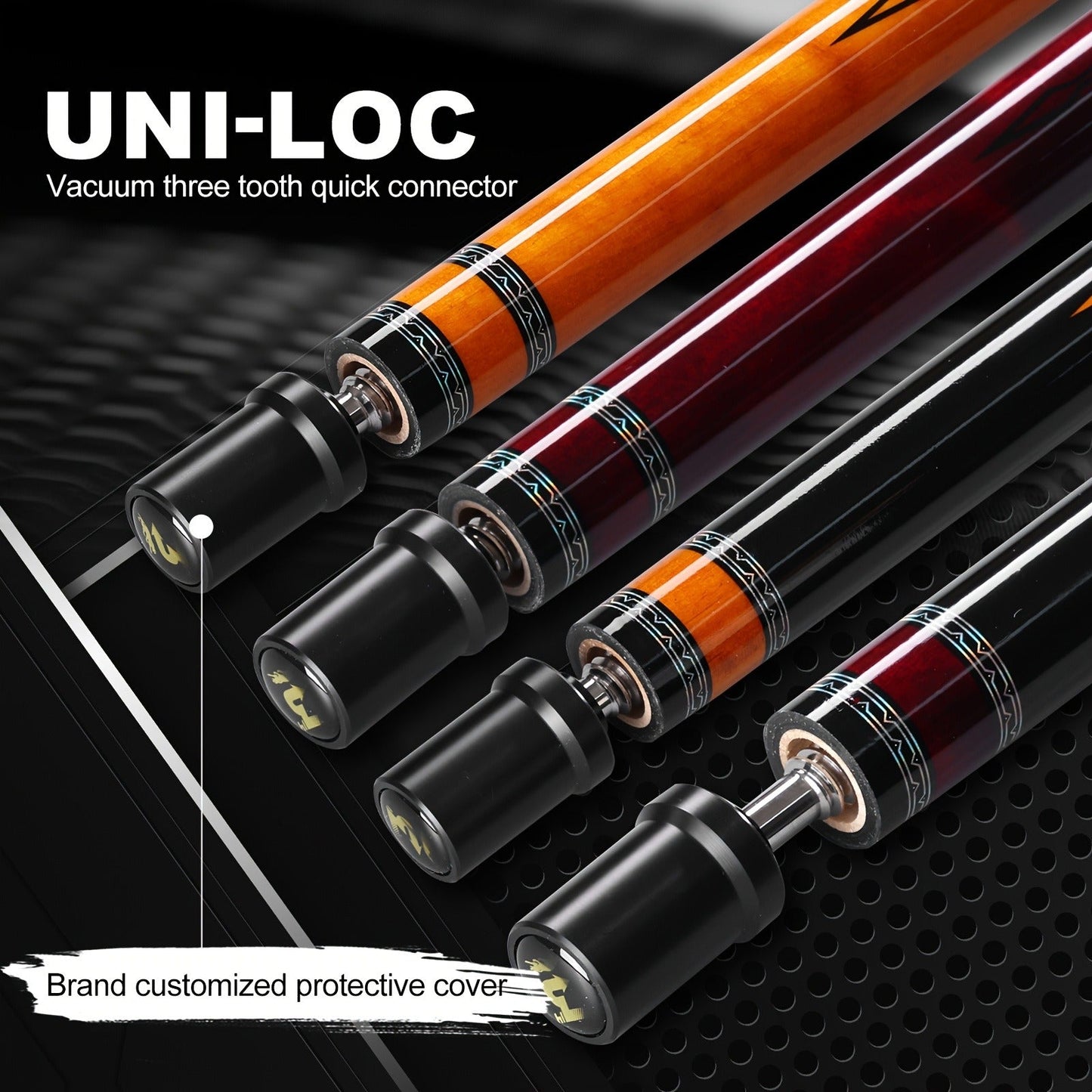 Carbon Fiber Pool Cue Stick 58 Inch - Low Deflection Billiard Cue with 12.5mm Tip, 3/8x8 Pin Joint, Leather Grip & Vacuum Quick Connector, Professional Billiards Stick for Accurate Ball Control