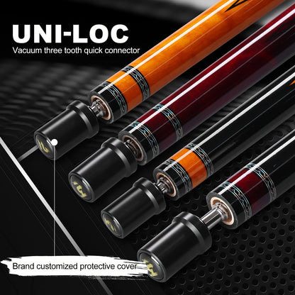 Carbon Fiber Pool Cue Stick 58 Inch - Low Deflection Billiard Cue with 12.5mm Tip, 3/8x8 Pin Joint, Leather Grip & Vacuum Quick Connector, Professional Billiards Stick for Accurate Ball Control