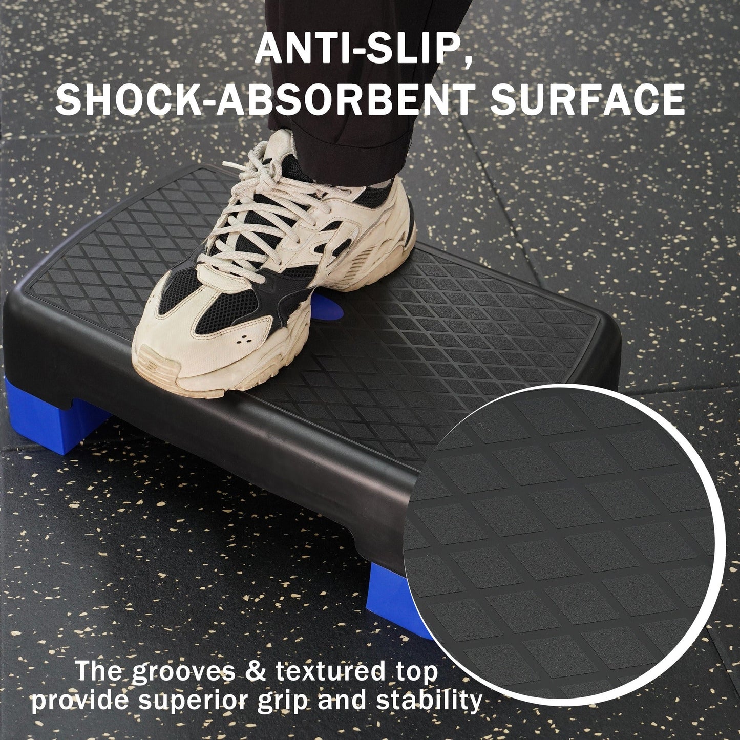 Aerobic Step Platform Adjustable Height with 2 Risers – Non-Slip Workout Stepper 18"x11", 440 LB Capacity, Space-Saving Design for Home Gym Cardio, Strength & Toning, 4 Color Options