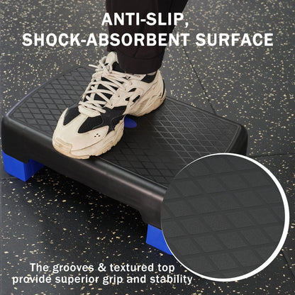 Aerobic Step Platform Adjustable Height with 2 Risers – Non-Slip Workout Stepper 18"x11", 440 LB Capacity, Space-Saving Design for Home Gym Cardio, Strength & Toning, 4 Color Options