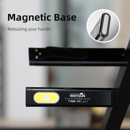 COB Pocket Flashlight USB-C Rechargeable, WARSUN T7 120LM LED Torch with 5 Modes, COB Side Light, Compact EDC Flashlight, Fast Charging, Aluminum Alloy, for Camping Reading Emergency Everyday Carry