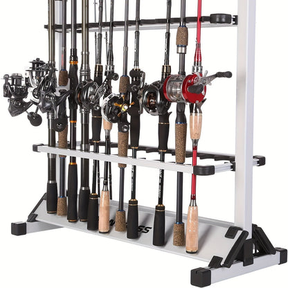 Aluminum Fishing Rod Holder Rack Holds Up to 24 Rods, Portable Lightweight Rust-Resistant Rod Stand with Cushioned Holders & Carrying Handle, Freestanding Fishing Pole Organizer for Garage Cabin Home