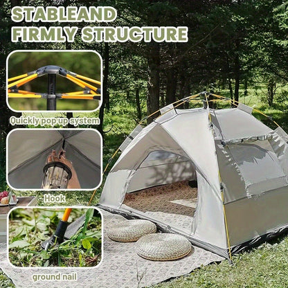 Instant Setup Camping Tent 2 Person 3-Second Auto Pop-Up Fiberglass Poles Oxford Cloth All-Season Zip Closure Hiking Travel Beach Tent Small Large Double Door