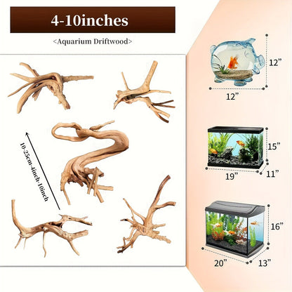 Natural Driftwood for Aquarium Reptile Terrarium – 5-Pack Assorted Branches Decoration for Freshwater & Saltwater Fish Tanks, Reptile Habitats, Spider Enclosures & Shrimp Tanks
