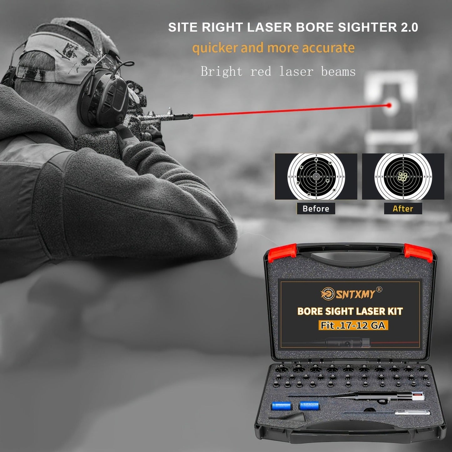 Bore Sight Laser Kit Red & Green Laser Boresighter with 8 & 32 Adapters – Multi-Caliber Universal Bore Sighter for .17 Cal to 12GA Rifle, Pistol & All Guns, Tactical Zeroing Tool