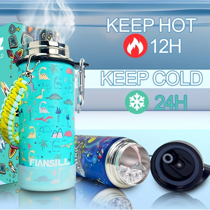 Insulated Water Bottle 16oz - Stainless Steel Vacuum Tumbler with Fun Printed Designs - Leak-Proof Kids & Teen Water Bottle, Perfect Gift for Students, Boys, Girls & Outdoor Activities