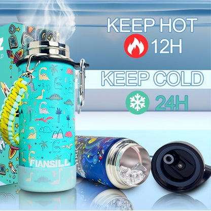 Insulated Water Bottle 16oz - Stainless Steel Vacuum Tumbler with Fun Printed Designs - Leak-Proof Kids & Teen Water Bottle, Perfect Gift for Students, Boys, Girls & Outdoor Activities