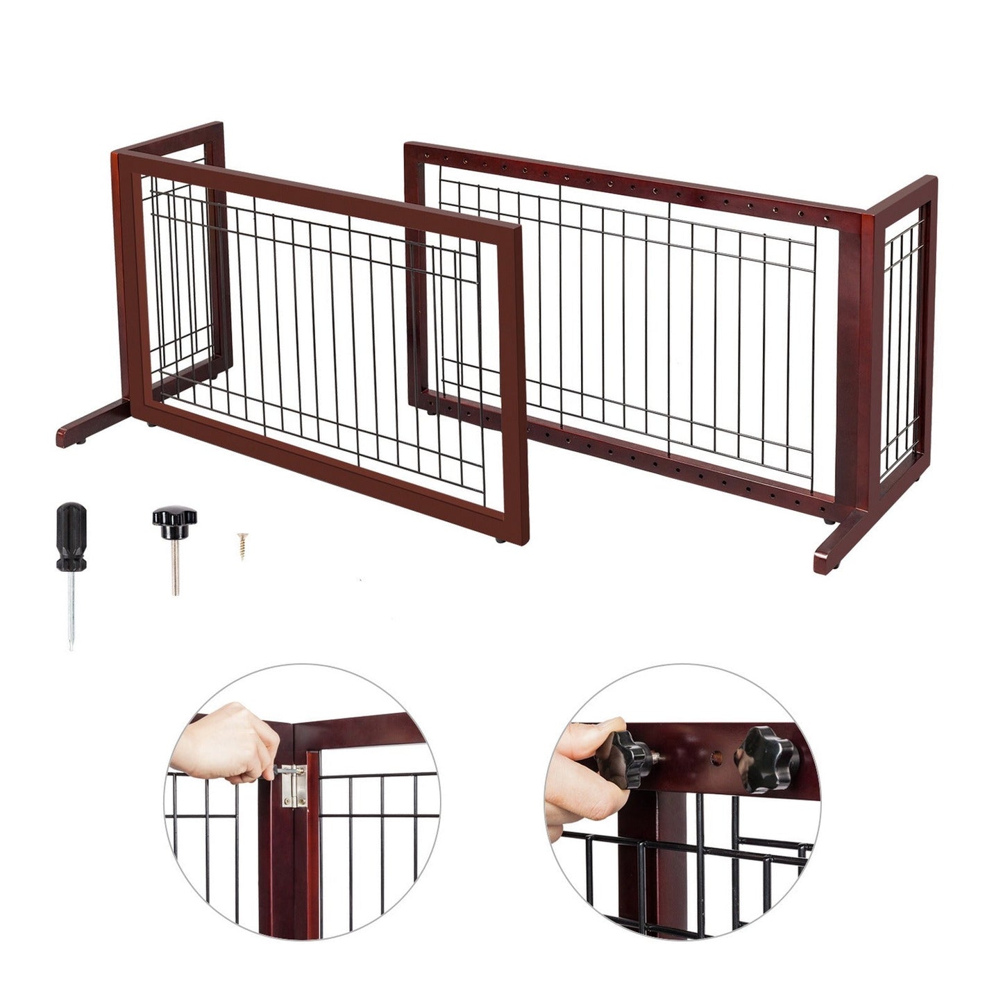 Freestanding Pet Gate for Dogs & Cats - Solid Wood Dog Gate for House, Adjustable 40" to 71" Wide, Indoor Dog Fence for Doorways Stairs Hallways, No-Drill Extra Wide Baby Gate