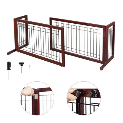 Freestanding Pet Gate for Dogs & Cats - Solid Wood Dog Gate for House, Adjustable 40" to 71" Wide, Indoor Dog Fence for Doorways Stairs Hallways, No-Drill Extra Wide Baby Gate