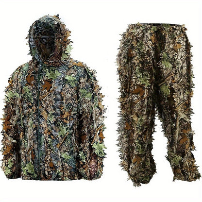Ghillie Suit 3D Camo Hunting Set – Lightweight Breathable Hooded Camouflage Jacket & Pants for Deer Hunting Sniper Airsoft & Wildlife Photography