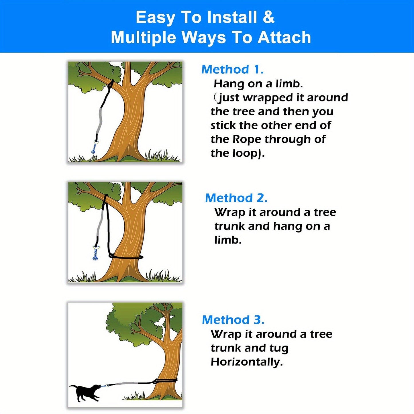 Bungee Dog Tug Toy Outdoor Hanging from Tree Height Adjustable 19.7 Ft Elastic Cord Tether with Chew Rope - Solo & Interactive Exercise Play for All Dog Breeds Small to Large