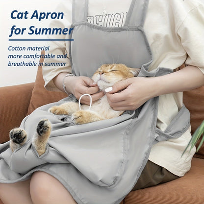 Cat Grooming Apron Restraint Bag with 4 Fixed Holes – Breathable Anti-Scratch Cat Bathing Bag for Nail Trimming, Ear Cleaning & Grooming, Portable Cat Care Wrap for Home & Vet Use