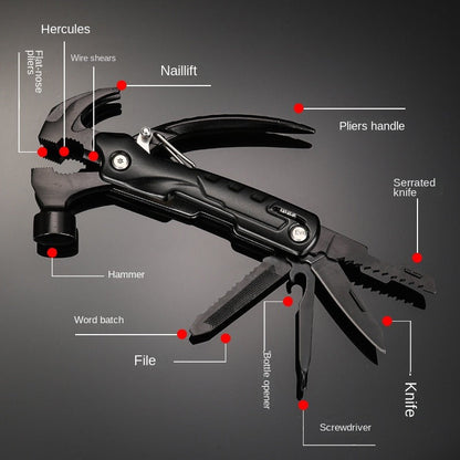 Multitool Folding Pliers Hammer Wrench Combo 4-in-1 Portable Camping Multi-Function Tool for Outdoor Survival Vehicle Emergency Household Repair