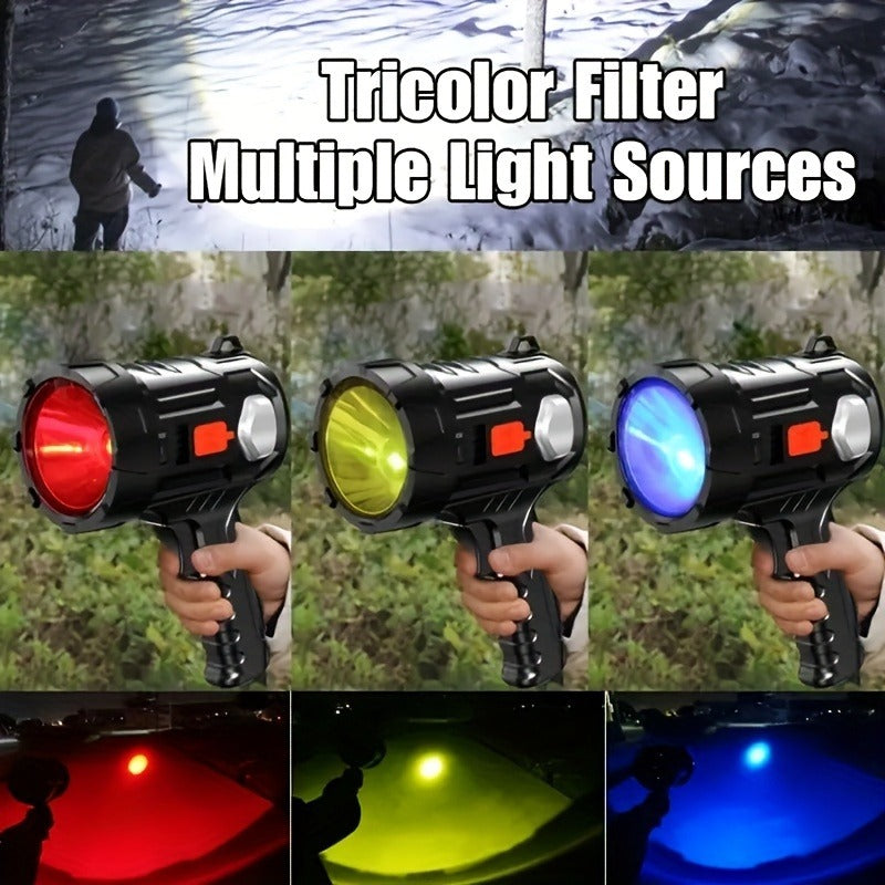 Portable LED Flashlight 2000 Lumen Solar Rechargeable Power Bank USB-C for Camping Hiking Outdoor Emergency