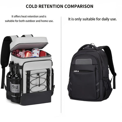Insulated Cooler Backpack Leakproof Thermal Lunch Bag, Large Capacity Waterproof Cooling Rucksack for Camping, Hiking, Picnic & Beach, Foldable Soft Cooler Bag for Men & Women, Black & Grey