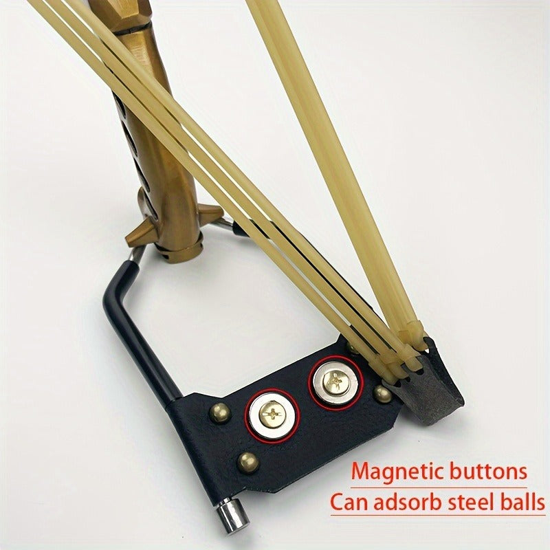 Heavy Duty Metal Slingshot with Wrist Brace – Powerful Hunting Catapult with Rubber Bands & Clay Balls