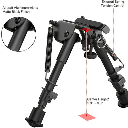Aluminum Alloy Tactical Rifle Bipod – Adjustable 6-9 Inch Spring Return Legs, M-LOK Compatible, Collapsible Shooting Support for Hunting & Range
