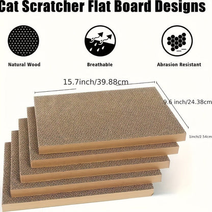 Cardboard Cat Scratching Board 5pcs Reversible Extra Large with Box Indoor Cat Scratch Pad Sofa Resting Playing Lounge Set Regular and XL