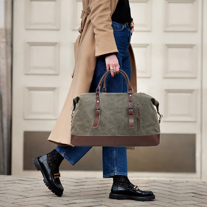Canvas Weekender Bag Large Capacity Travel Duffel Overnight Bag Zipper Canvas Holdall Tote Satchel Handbag for Men Women Black Navy Army Green Coffee Grey