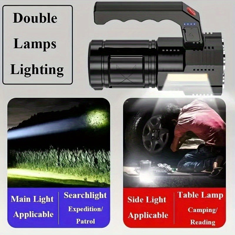 XHP90 Tactical Flashlight 2 Pack 300 Lumen 4 Modes USB Rechargeable 18650 Camping Light with Battery Display 200m Beam