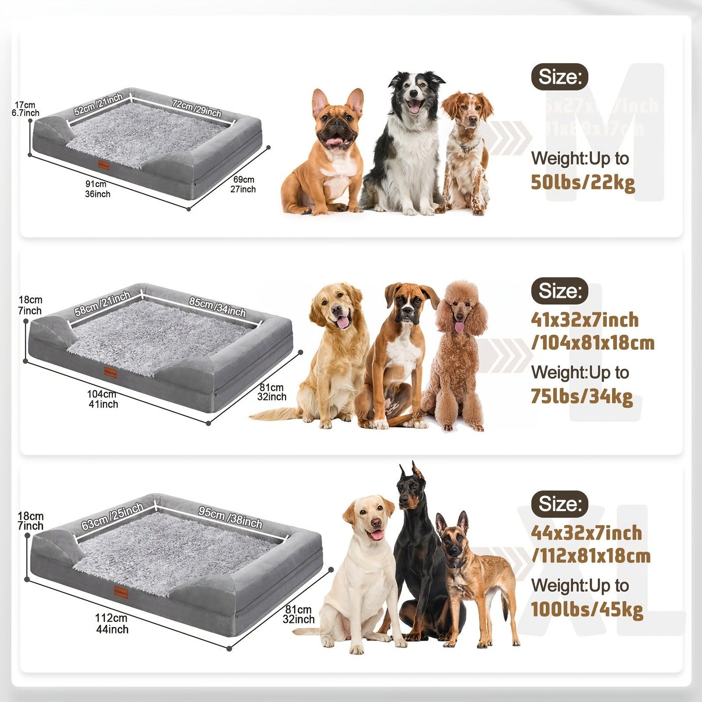 Orthopedic Dog Bed Egg Foam Ultra Soft Washable Cover for Large Medium Small Dogs Aging Pets Rectangle Semicircle Anti-Slip Joint Relief Pet Bed