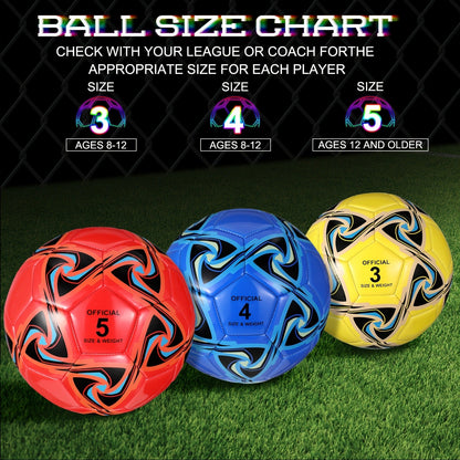 Soccer Balls Bulk 6 Pack Size 5 with Pump Official Size Indoor Outdoor Training Match Practice Game Balls for Kids Adults School Team Charity Donation Sport Gift