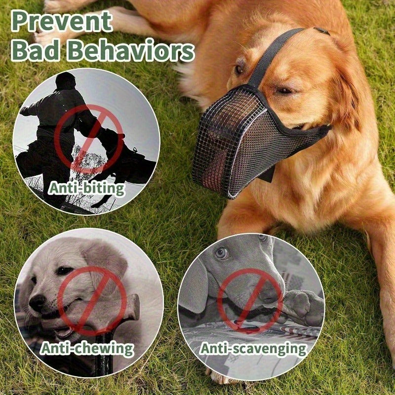 Dog Muzzle Reflective Mesh 2 Pack Anti-Bite Full Coverage with Adjustable Straps, Soft Breathable Polyester Dog Mask for Grooming Vet Visits Walking, Sizes M L XL XXL, Black