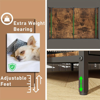 Dog Crate Furniture 43 Inch Corner Indoor Kennel, Heavy Duty Engineered Wood Dog Cage with Side Door for Large Medium Breeds, Vintage Style Pet Crate End Table